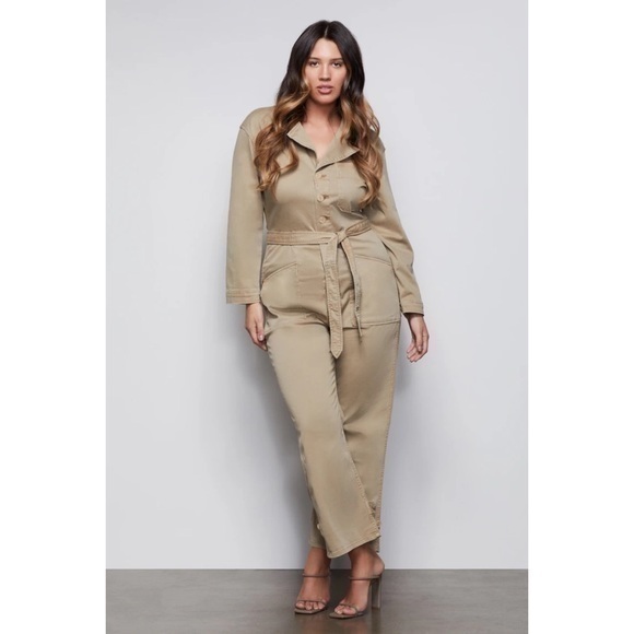 Good American The On Duty Tie Waist Jumpsuit in Khaki Tan Size 1 (Small) - Picture 4 of 10